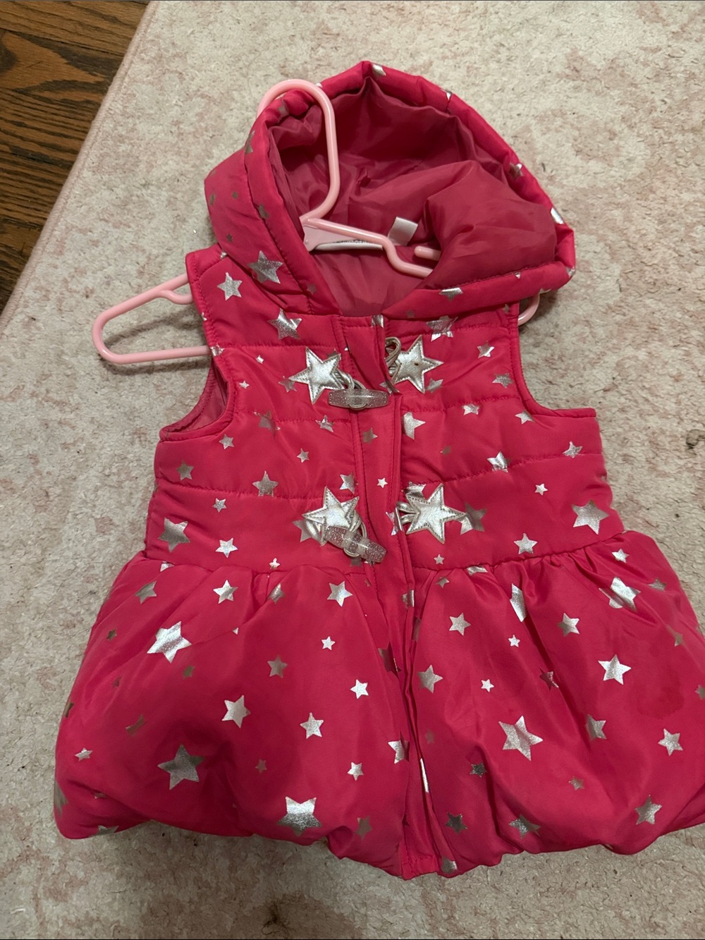 Kids Headquarters Pink Puffer Vest with Silver Star Print